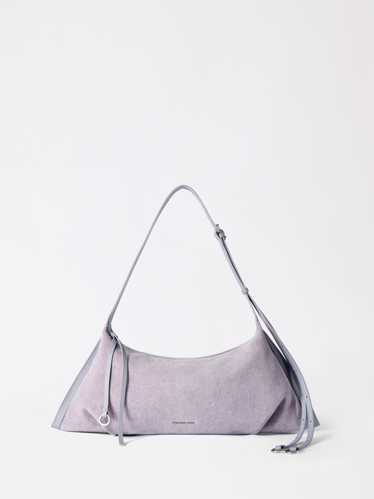 Round Donut Dumpling Bag in soft top-grain cowhide leather with a suede finish, a gathered round pouch