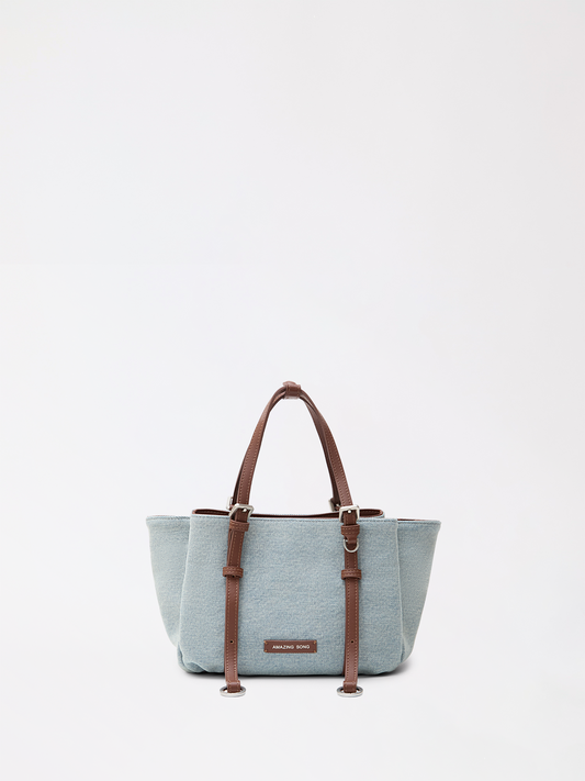 Small tan donut leather tote with short top handles