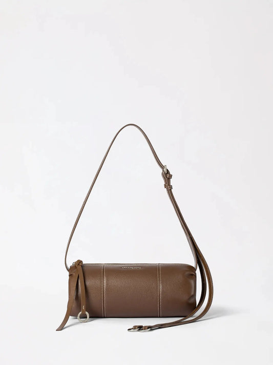 Small top-grain cowhide donut pen holder bag in warm tan leather