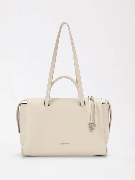 Woven top-grain cowhide leather briefcase with a wide opening and a single wide top handle