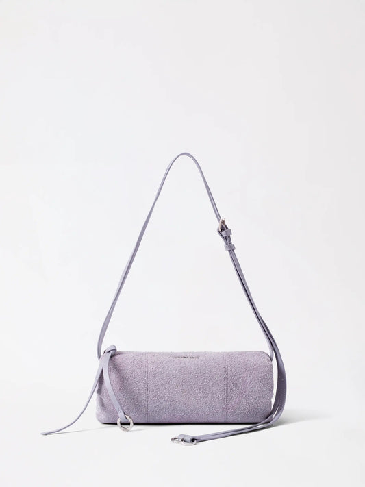 Donut-shaped pen holder bag in soft suede cowgrain leather, cream tone