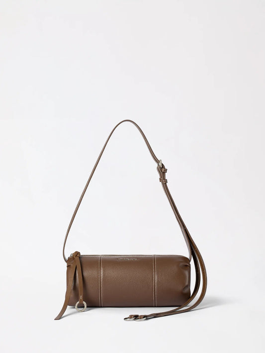 Top-grain cowhide donut pen holder leather bag shown from the front with top handle