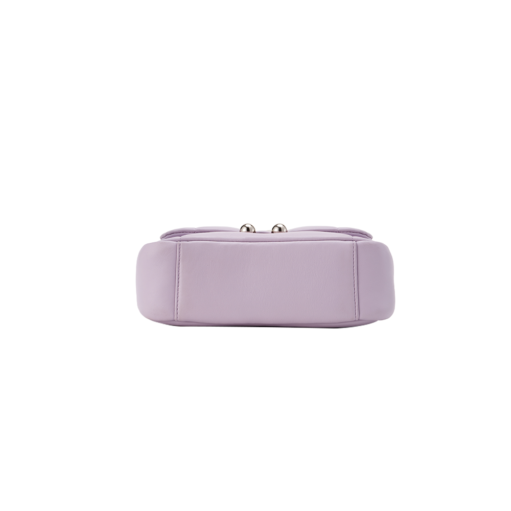 Pastel purple handbag bottom view with metal clasp, Amazing Song official website product