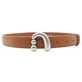 Brown leather belt with unique silver curved buckle, Amazing Song accessory