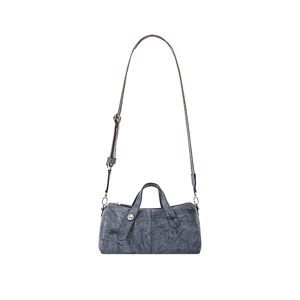 Dark gray textured handbag with top handles and adjustable shoulder strap, Amazing Song