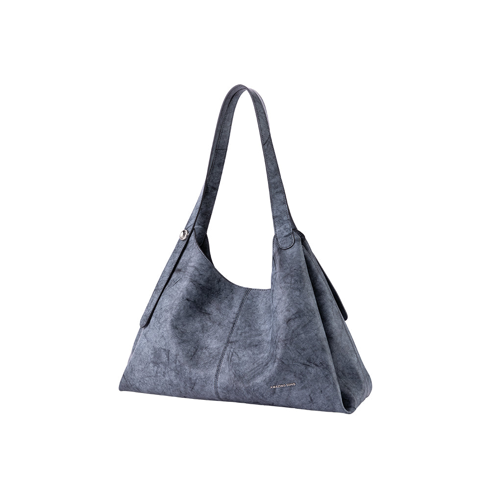 Amazing Song gray textured handbag with dual shoulder straps on white background