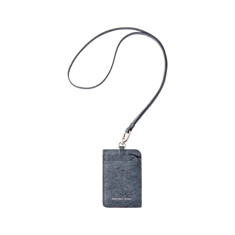 Amazing Song dark gray cardholder with lanyard, simple design, front logo