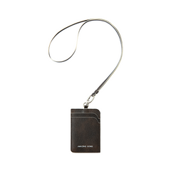 Amazing Song dark brown leather card holder with neck strap on white background
