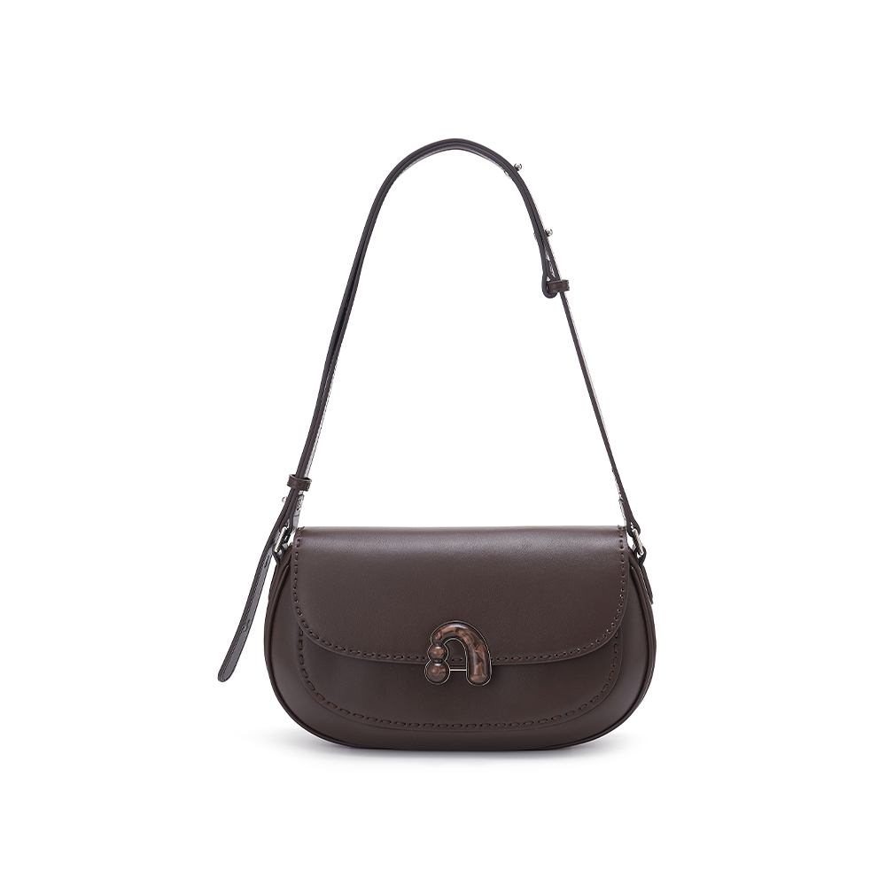 Elegant brown leather shoulder bag with clasp, Amazing Song official website product