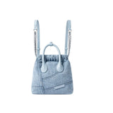 Light blue denim handbag with leather handles and chain straps, Amazing Song official website