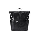 Amazing Song black leather backpack with front pockets and zipper, minimalist design