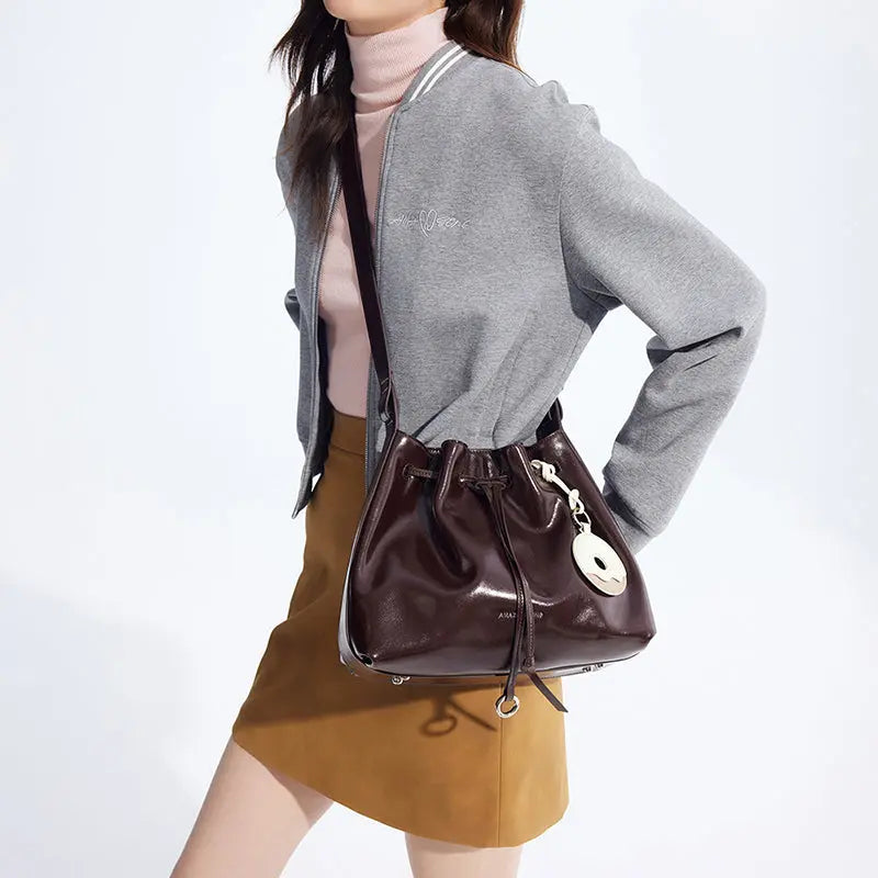 Donut Drawstring Bucket Bag | Genuine Leather Bag