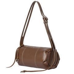 Brown leather cylindrical shoulder bag with adjustable strap, Amazing Song accessories