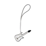 Guitar-shaped leather luggage tag on white background, Amazing Song official product.