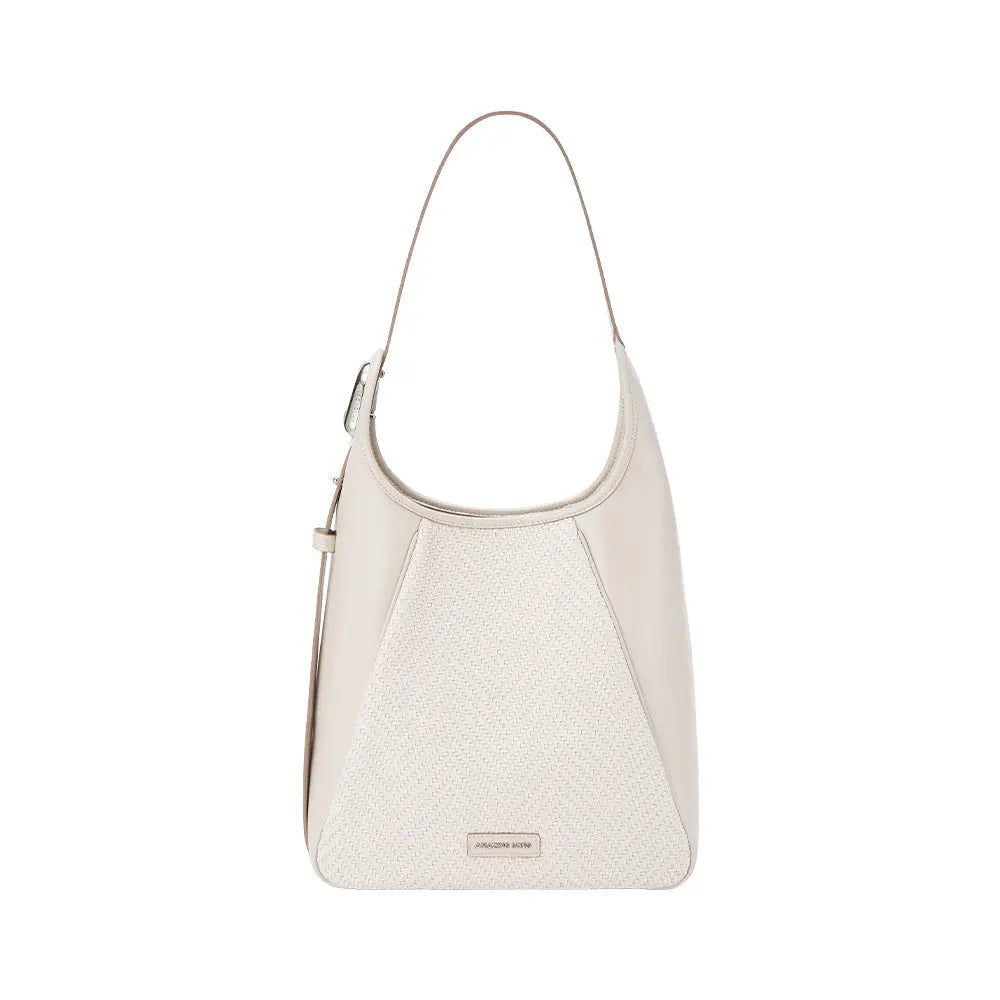 Elegant cream leather shoulder bag with textured front, Amazing Song official website