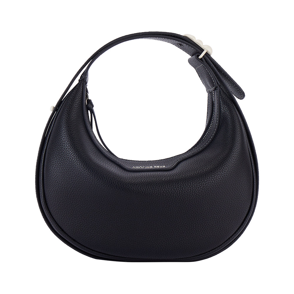 Black leather crescent handbag with adjustable strap from Amazing Song official website