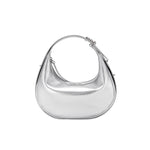Silver crescent-shaped handbag with curved handle, Amazing Song official collection