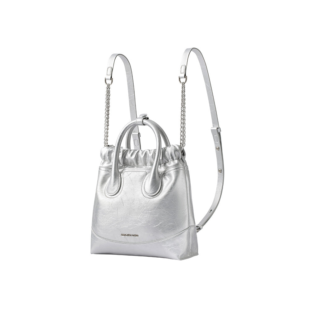 Amazing Song metallic silver mini backpack with dual handles and adjustable straps