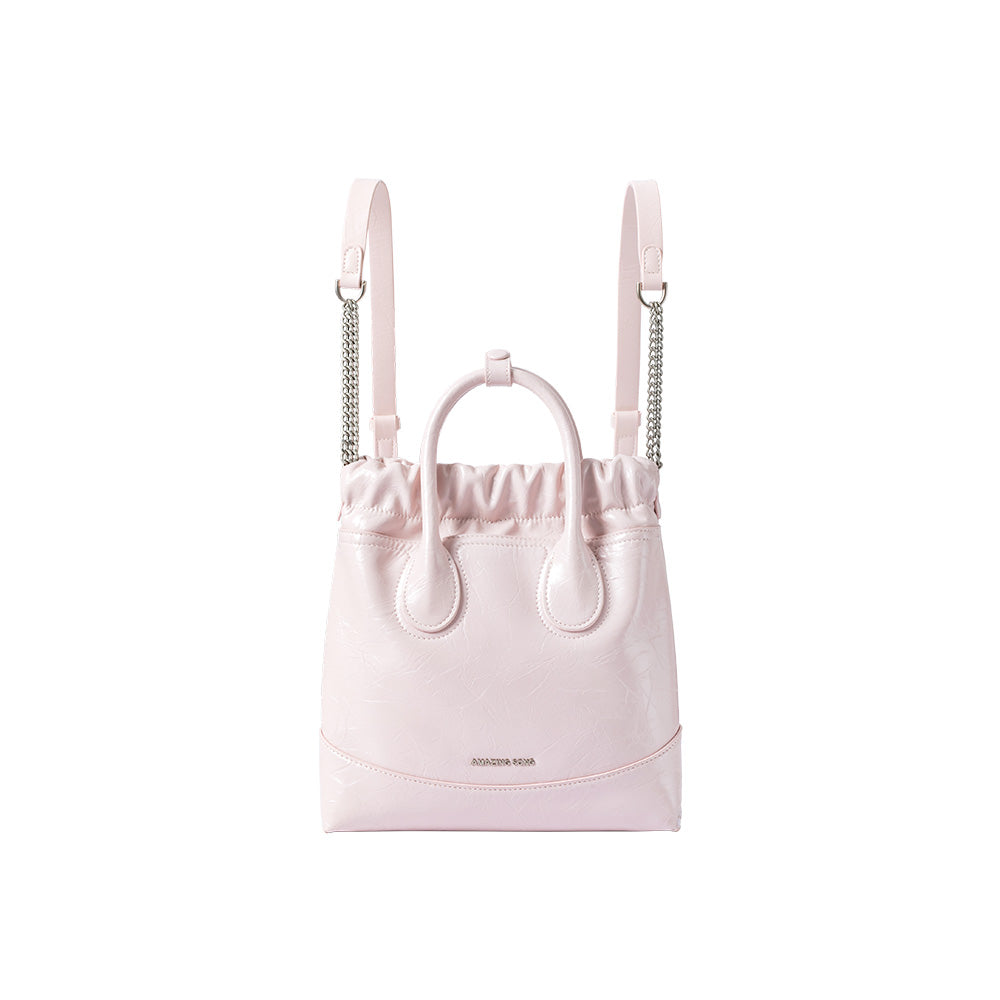 Amazing Song light pink leather backpack purse with top handles and chain straps