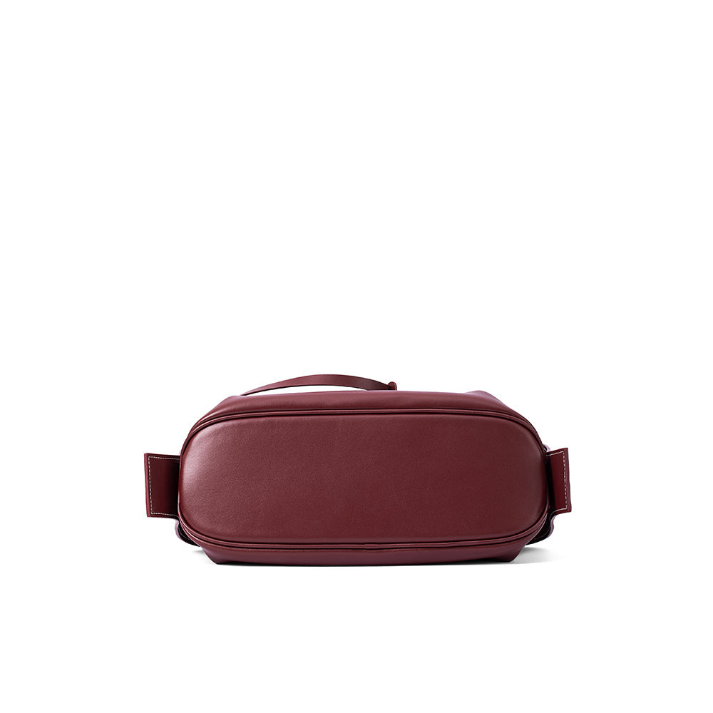 Burgundy rectangular leather bag on white background, Amazing Song official website