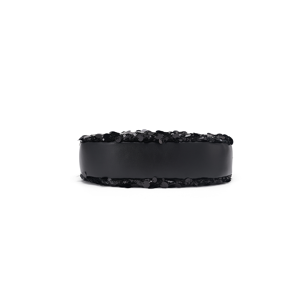 Black headband with sequin embellishments on white background, Amazing Song accessory