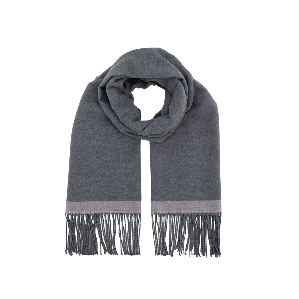 Gray fringed scarf with light border, Amazing Song official website accessory