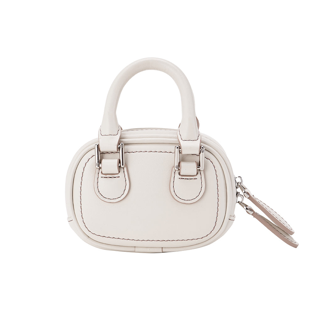 Small white leather handbag with double handles and zipper, Amazing Song accessory
