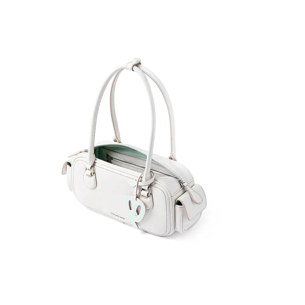 White leather handbag with double handles and charm, Amazing Song official shop accessory
